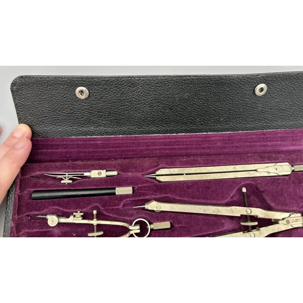 Vintage Unitech 123 MR Drafting Tool Set In Black Case Made in‎ Germany